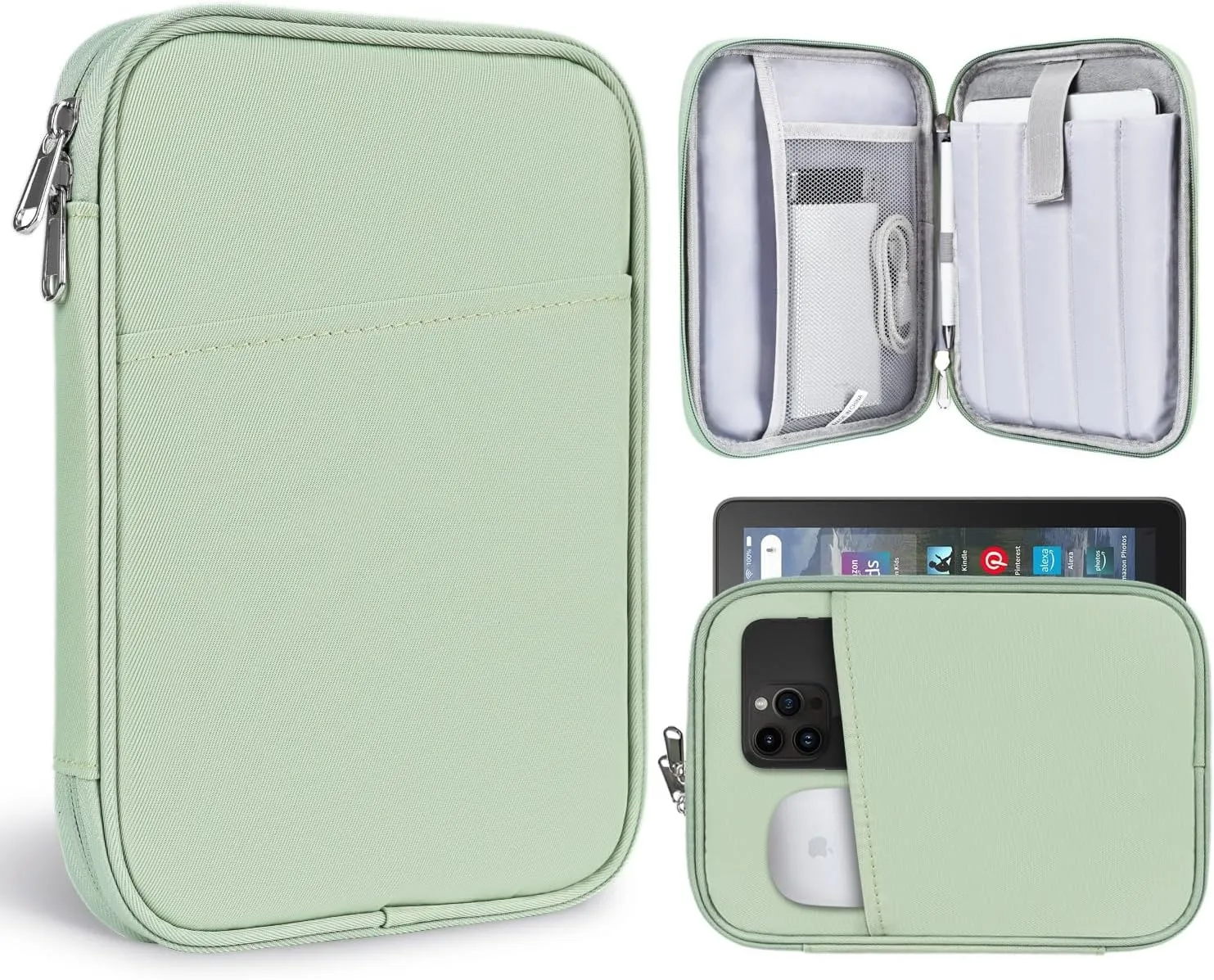8-9 Inch Tablet Carrying Sleeve Bag Case for Samsung Galaxy Tab A9 8.7" /Tab A7 Lite 8.7" /Tab A 8" & Amazon Kindle Fire 8/Fire 8 Plus 8" & iPad Mini 7 6 5 4 3 2 1 8.3" 7.9" & Lenovo Tab M9 M8(Green)
