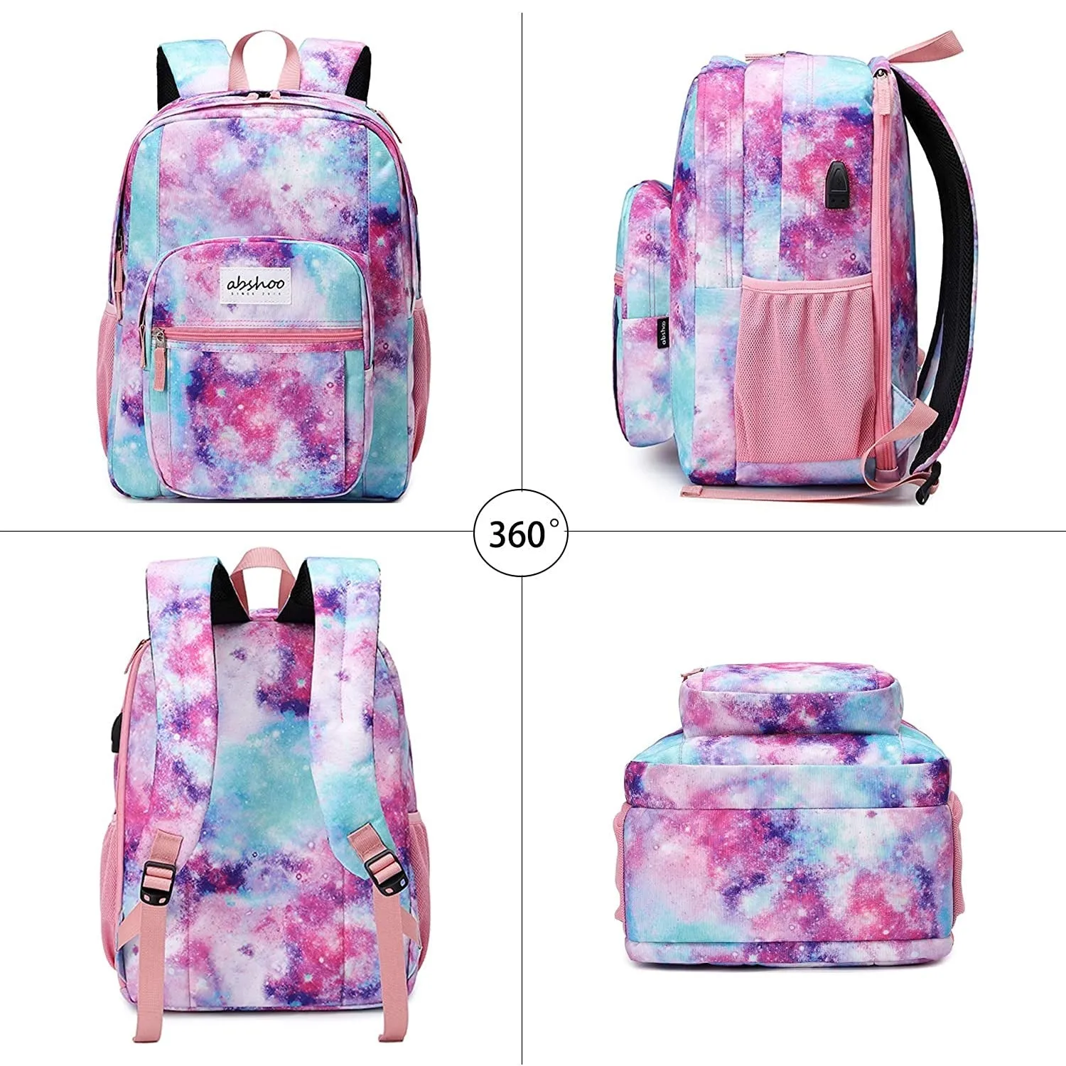 Abshoo Classical Basic Travel Backpack For School | USB Galaxy Pink