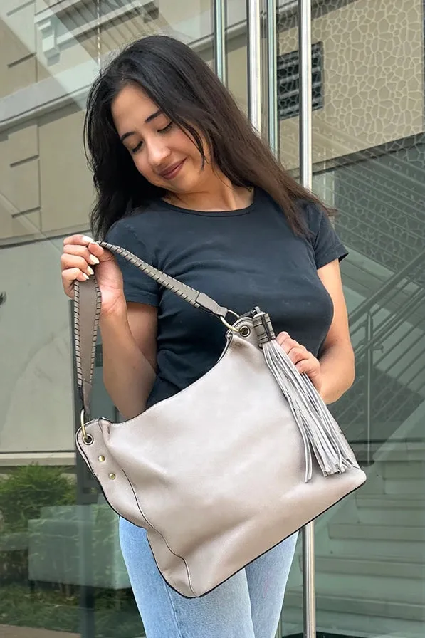 Amber Three Compartment Hobo Bag - Brown