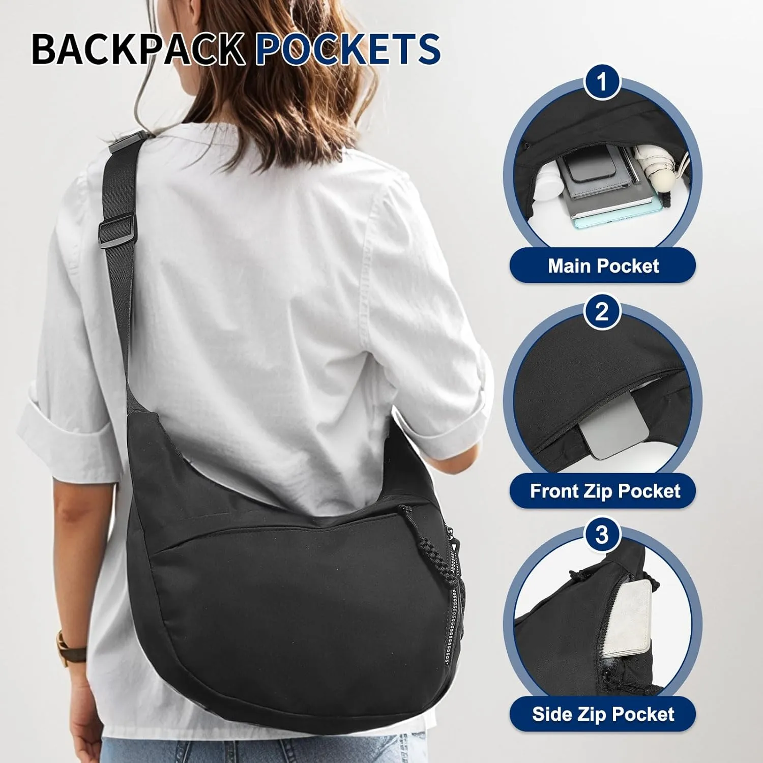 Arch Moon Crossbody Bag for Women, Nylon Curved Purse, Lightweight Dumpling Shoulder Sling Bag for Travel Casual