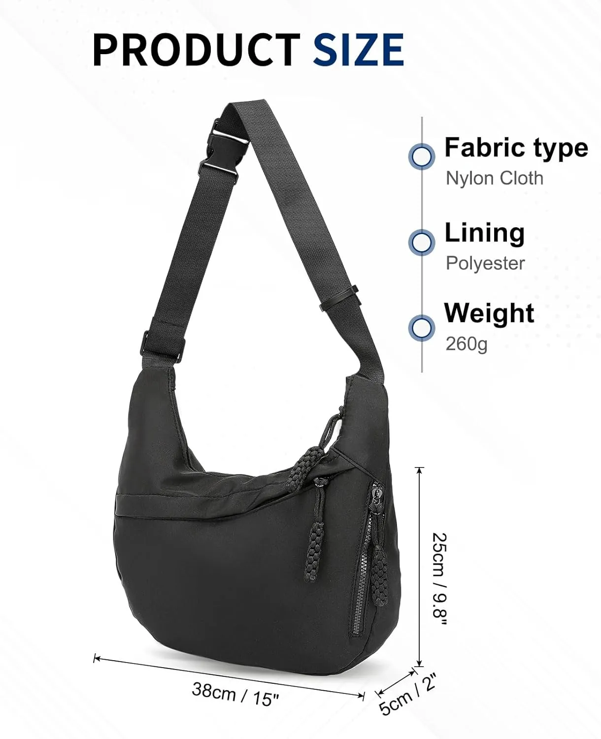 Arch Moon Crossbody Bag for Women, Nylon Curved Purse, Lightweight Dumpling Shoulder Sling Bag for Travel Casual