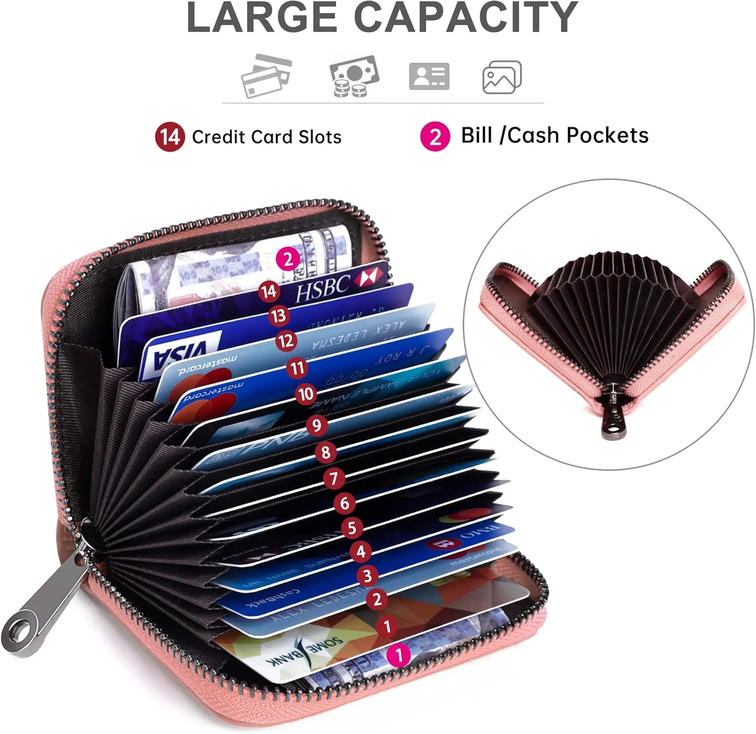 Badiya Genuine Leather Credit Card Holder for Women RFID Blocking Accordion Small Card Case Wallet