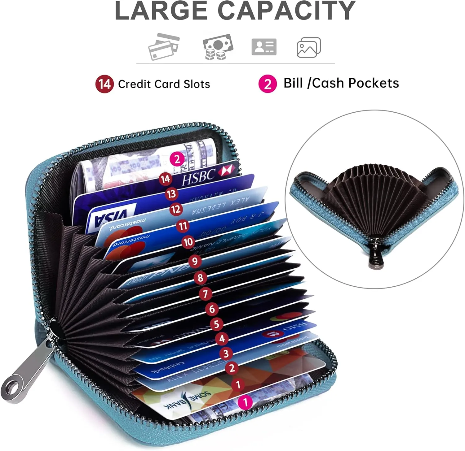 Badiya Genuine Leather Credit Card Holder for Women RFID Blocking Accordion Small Card Case Wallet