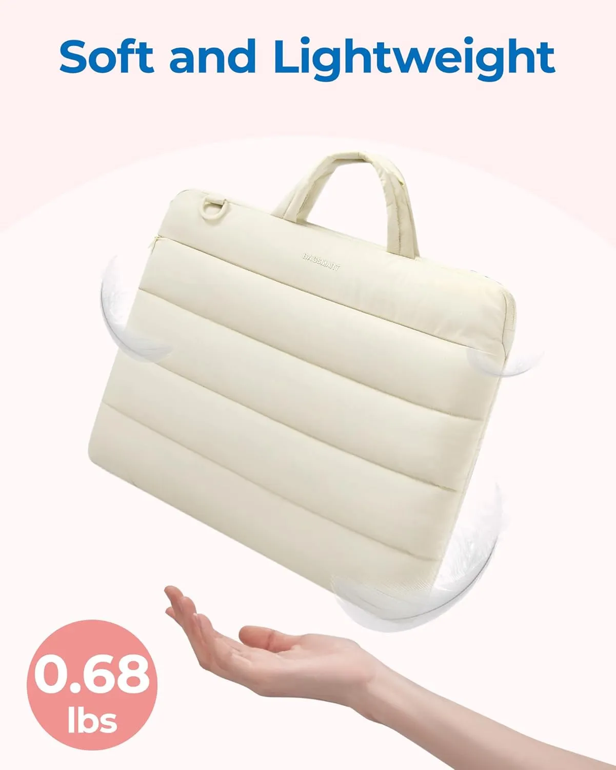 BAGSMART 15-16 inchLaptop Sleeve Bag with Strap, Puffy Padded Laptop Case with Pocket, Portable Macbook Air/Pro 15 inch Case for Women, Repellent Protective Sleeve Fitted with Dell, HP, Beige