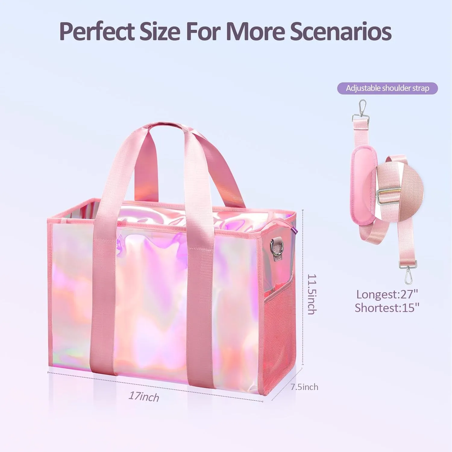 Beach Bag 26L Large Iridescent Waterproof Beach Tote Bag for Women with Zipper & Phone Pouch Sand/Tip-Proof Crossbody