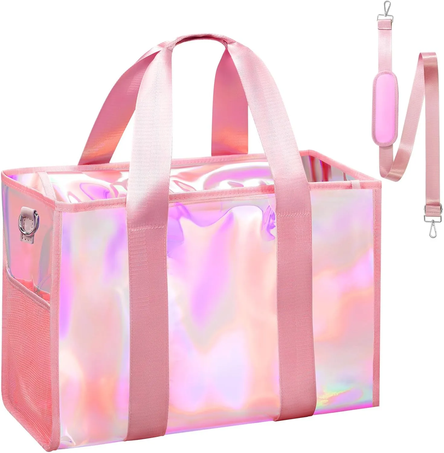Beach Bag 26L Large Iridescent Waterproof Beach Tote Bag for Women with Zipper & Phone Pouch Sand/Tip-Proof Crossbody