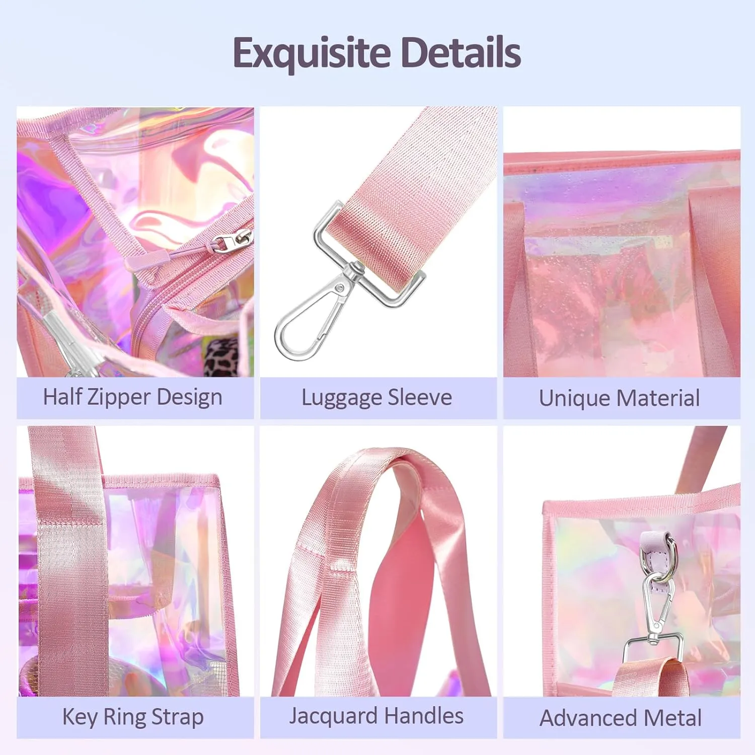 Beach Bag 26L Large Iridescent Waterproof Beach Tote Bag for Women with Zipper & Phone Pouch Sand/Tip-Proof Crossbody