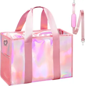 Beach Bag 26L Large Iridescent Waterproof Beach Tote Bag for Women with Zipper & Phone Pouch Sand/Tip-Proof Crossbody