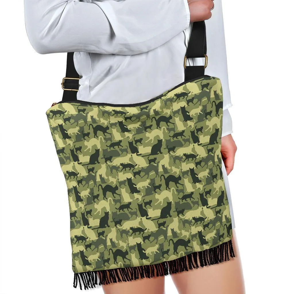 Boho Bag (Canvas) - Cat Camouflage | Hobo Slouchy Bag Crossbody, Shoulder Bags for Women Hobo, Pattern Hobo Bag, Boho Hobo Bag