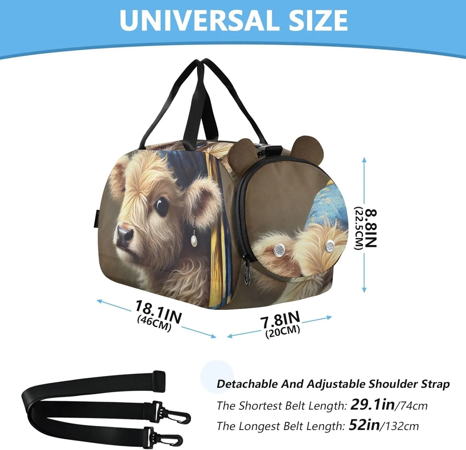 Boys Carry on Duffel Bag Overnight Weekender Duffel Vintage Cow Pearl Earring Duffle Bags for Traveling Tote with Shoulder Strap