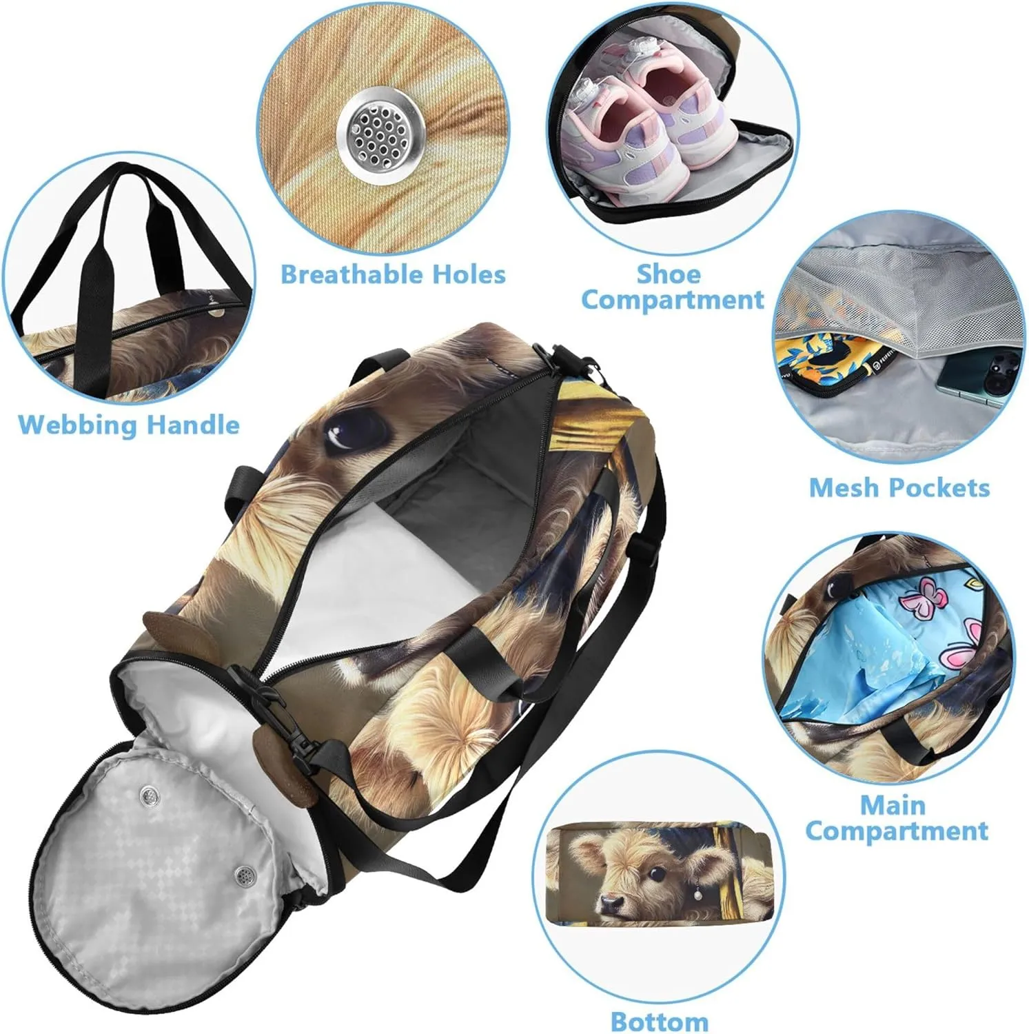 Boys Carry on Duffel Bag Overnight Weekender Duffel Vintage Cow Pearl Earring Duffle Bags for Traveling Tote with Shoulder Strap
