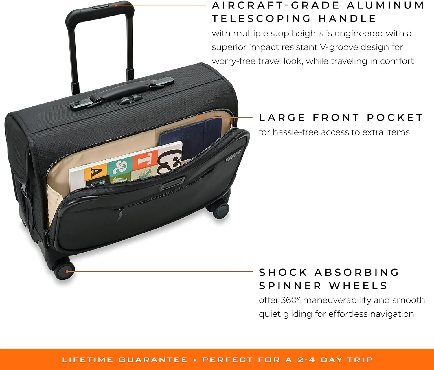 Briggs & Riley 21" Carry-On Wheeled Garment Spinner - Carry On Luggage for Travel, Suitcases with Wheels, Softside Rolling Bag for Men & Women, Built in Hook for Clothes - Baseline Collection, Black