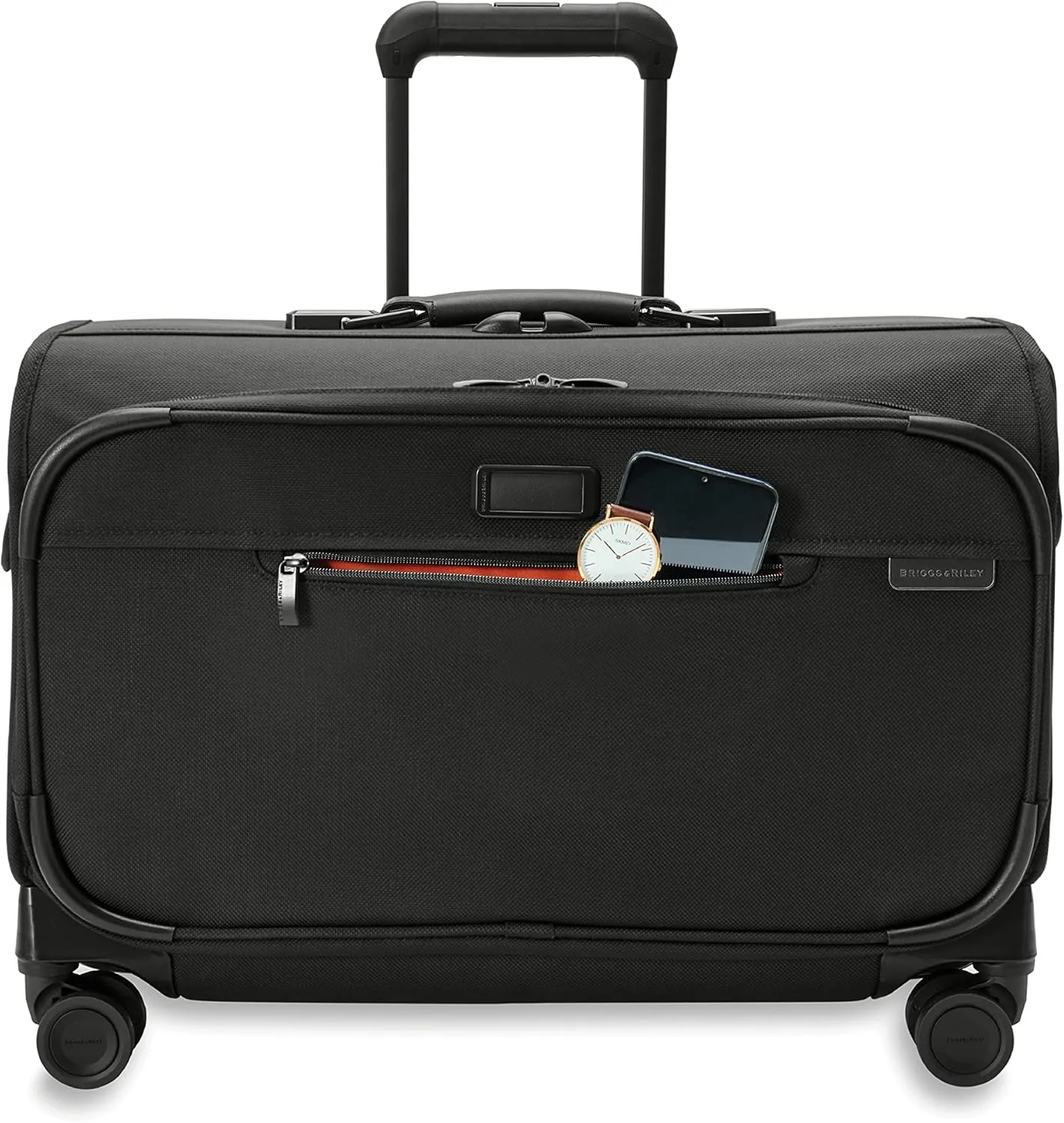 Briggs & Riley 21" Carry-On Wheeled Garment Spinner - Carry On Luggage for Travel, Suitcases with Wheels, Softside Rolling Bag for Men & Women, Built in Hook for Clothes - Baseline Collection, Black