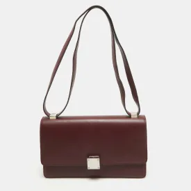 Burgundy/Brown Leather and Python Classic Box Shoulder Bag