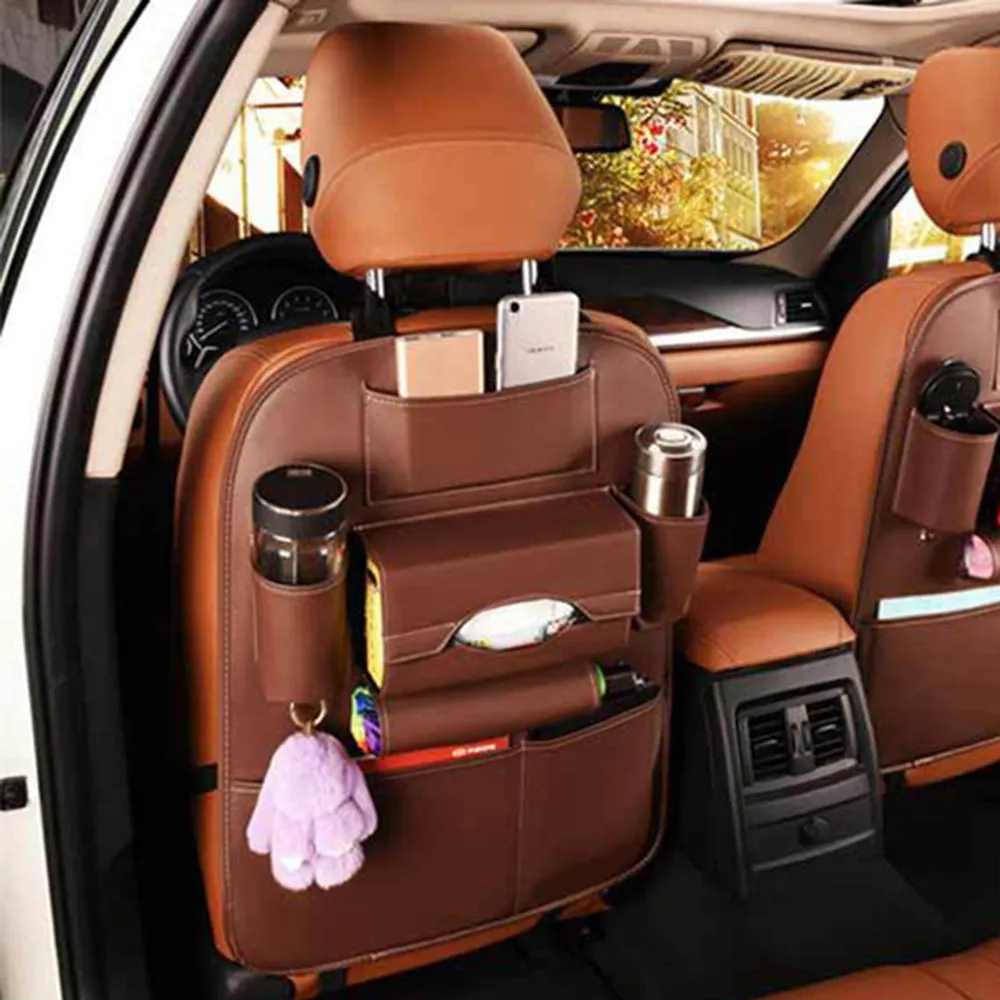 Car Bag Seat Back Organizer Multi-function &Pocket Storage Bag Holder Leather