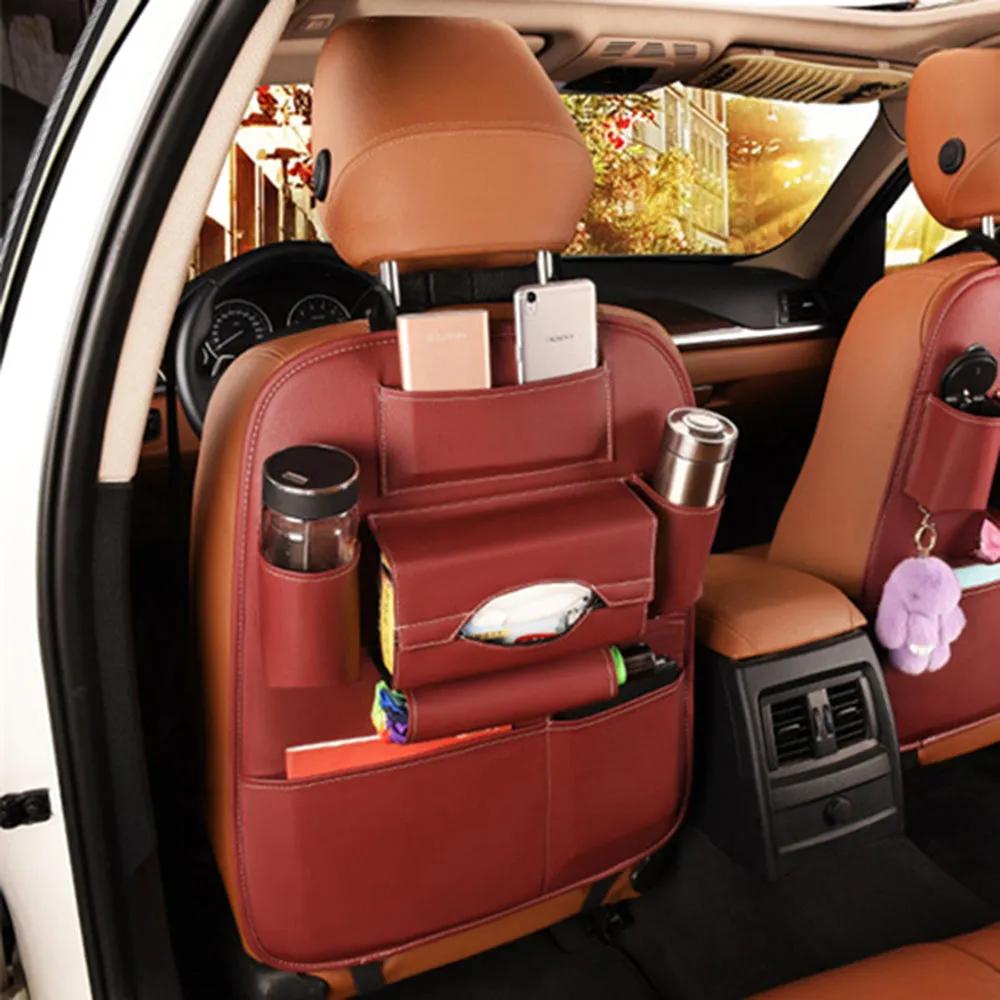 Car Bag Seat Back Organizer Multi-function &Pocket Storage Bag Holder Leather