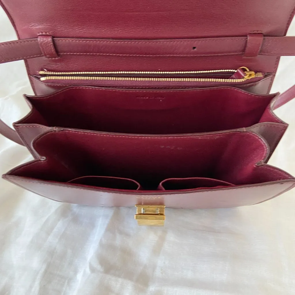 Celine Burgundy Leather Medium Classic Box Shoulder Flap Bag