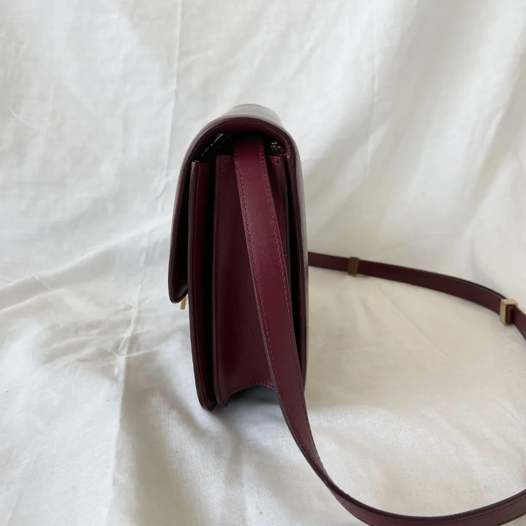 Celine Burgundy Leather Medium Classic Box Shoulder Flap Bag