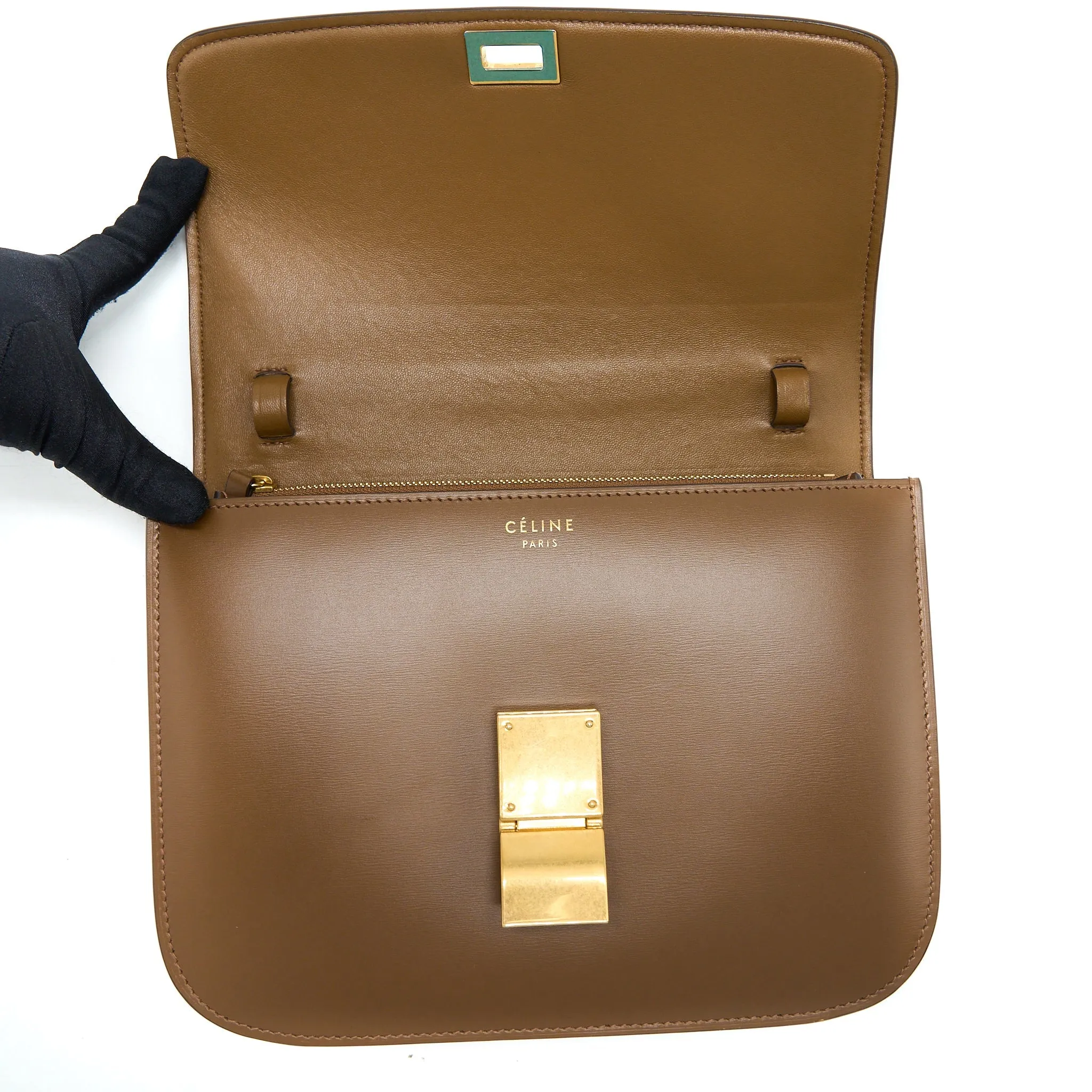 Celine Medium Classic Box Bag Calfskin Caramel Brushed