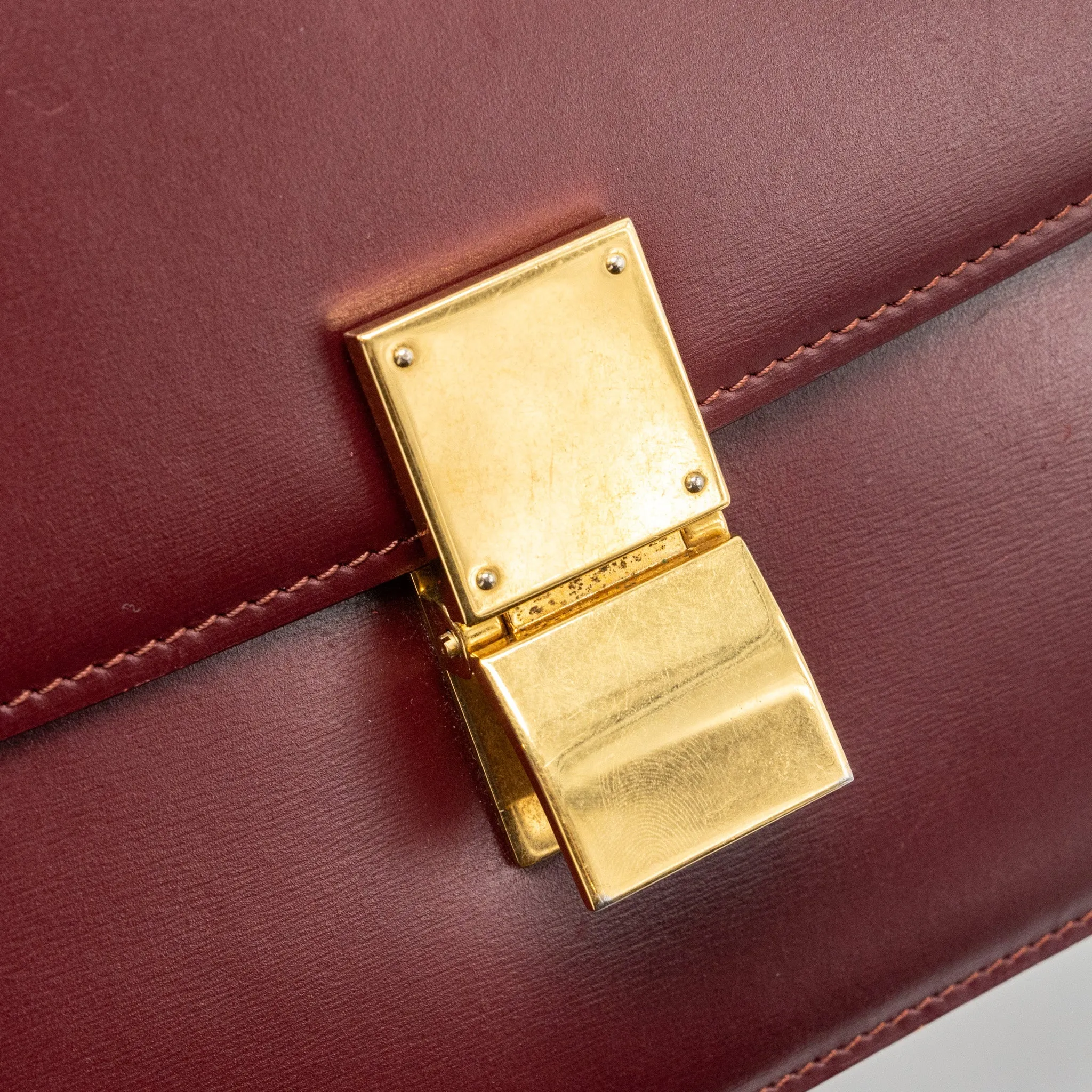 Celine Medium Classic Box Bag Calfskin Dark Red