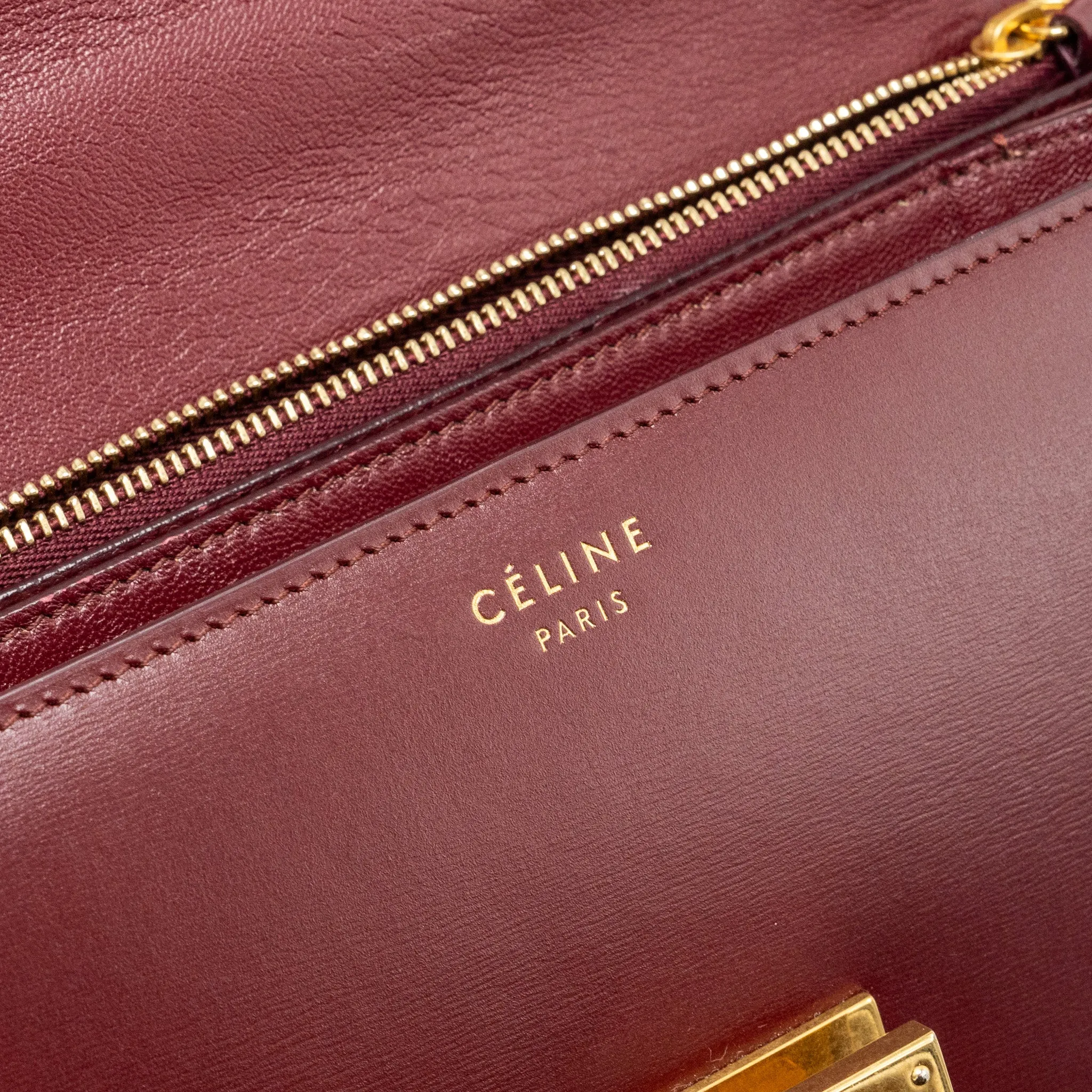 Celine Medium Classic Box Bag Calfskin Dark Red
