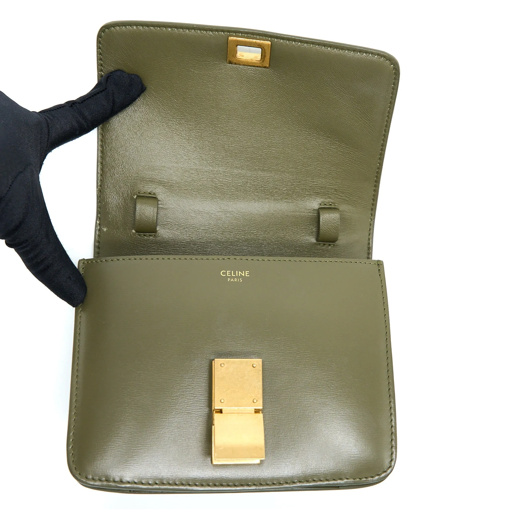 Celine Small Classic Bag Box Calfskin Army Green