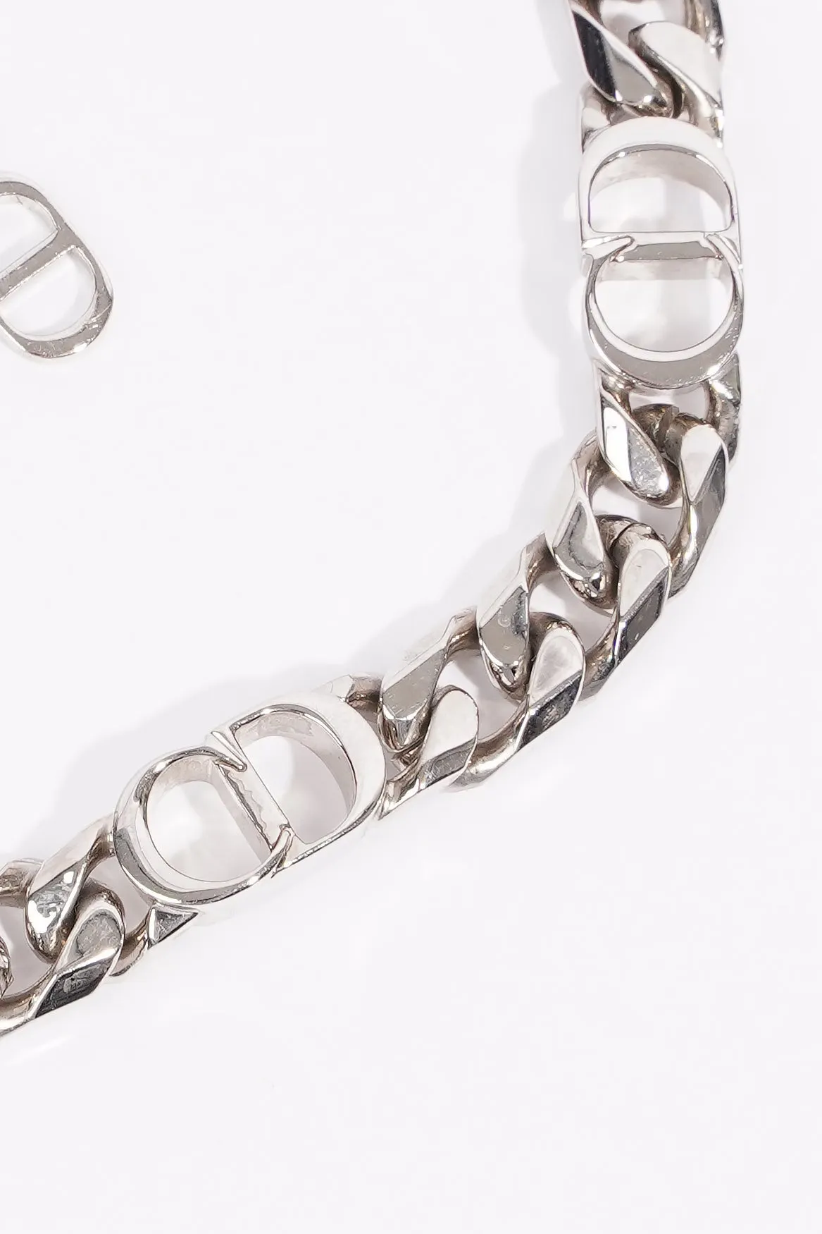 Christian Dior CD Iconic Thin Chain Link Bracelet Silver Base Metal