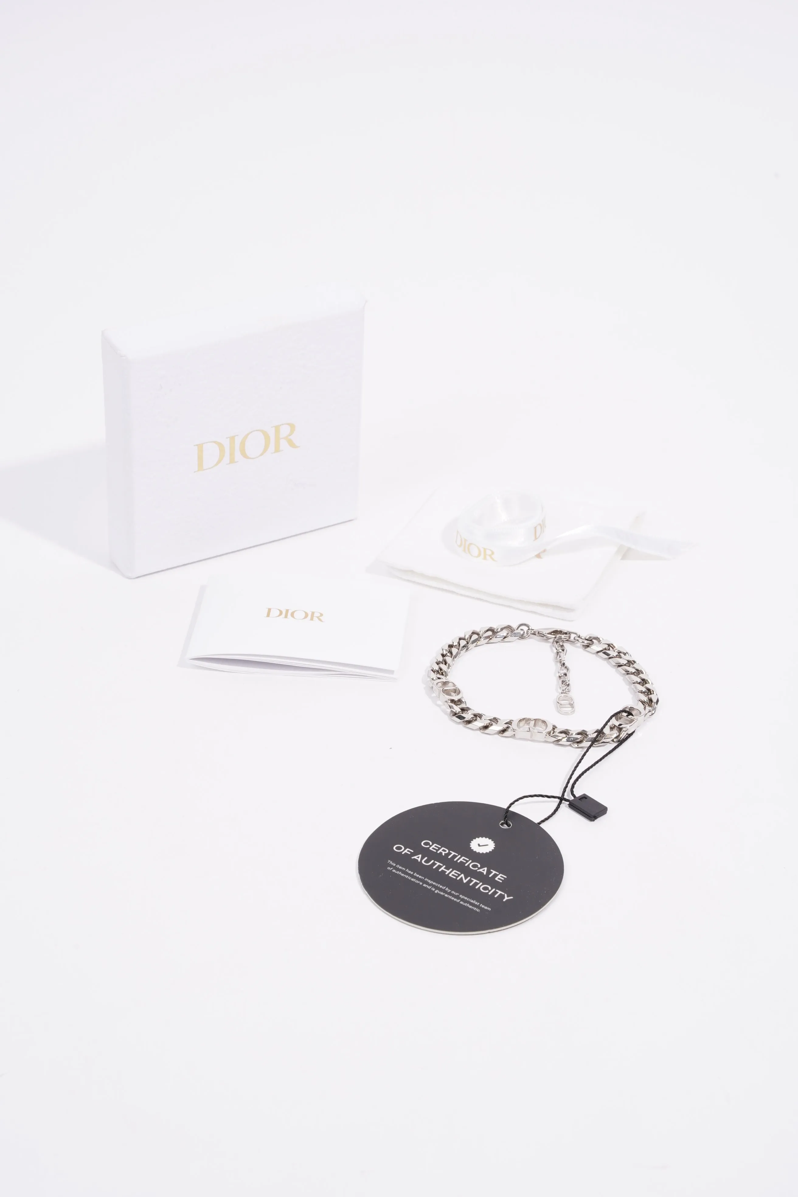 Christian Dior CD Iconic Thin Chain Link Bracelet Silver Base Metal