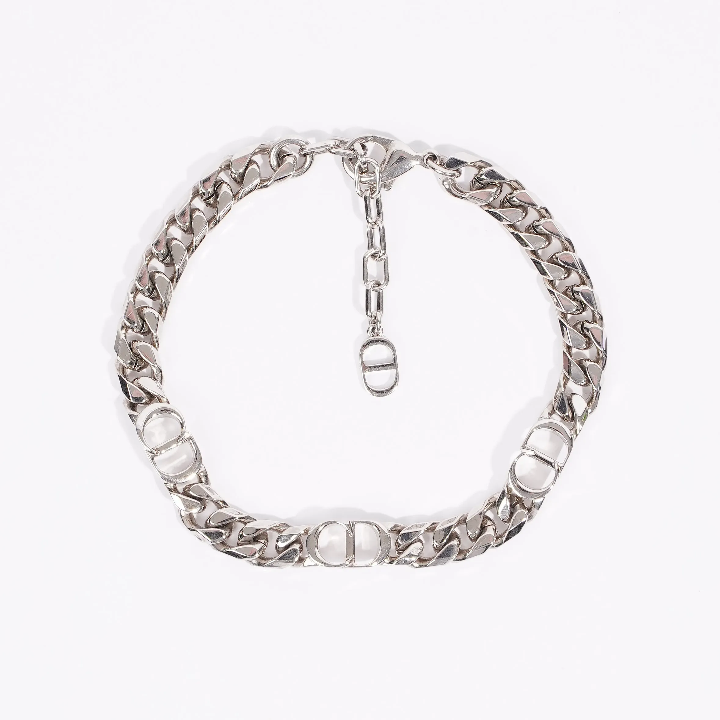 Christian Dior CD Iconic Thin Chain Link Bracelet Silver Base Metal