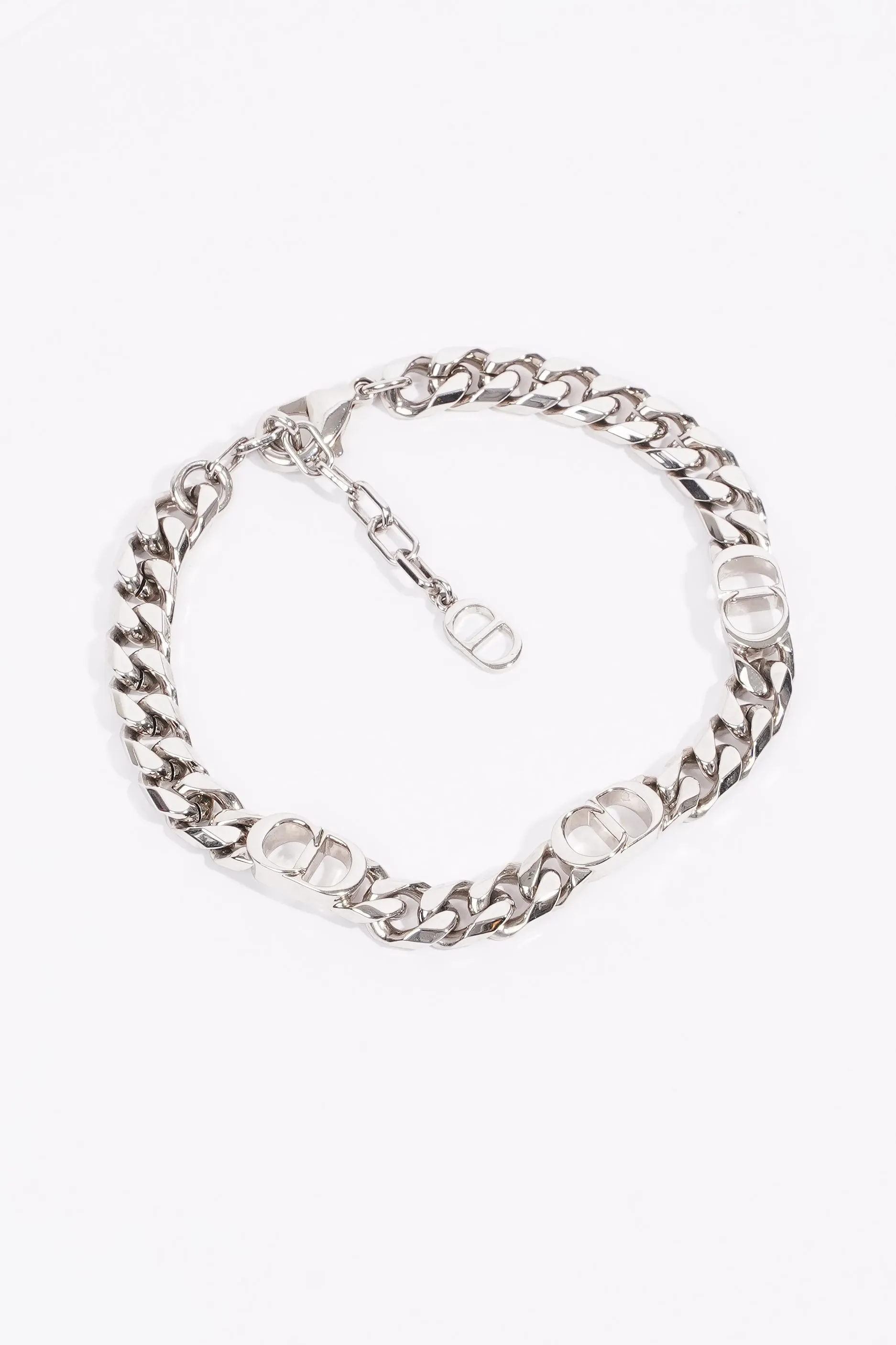 Christian Dior CD Iconic Thin Chain Link Bracelet Silver Base Metal