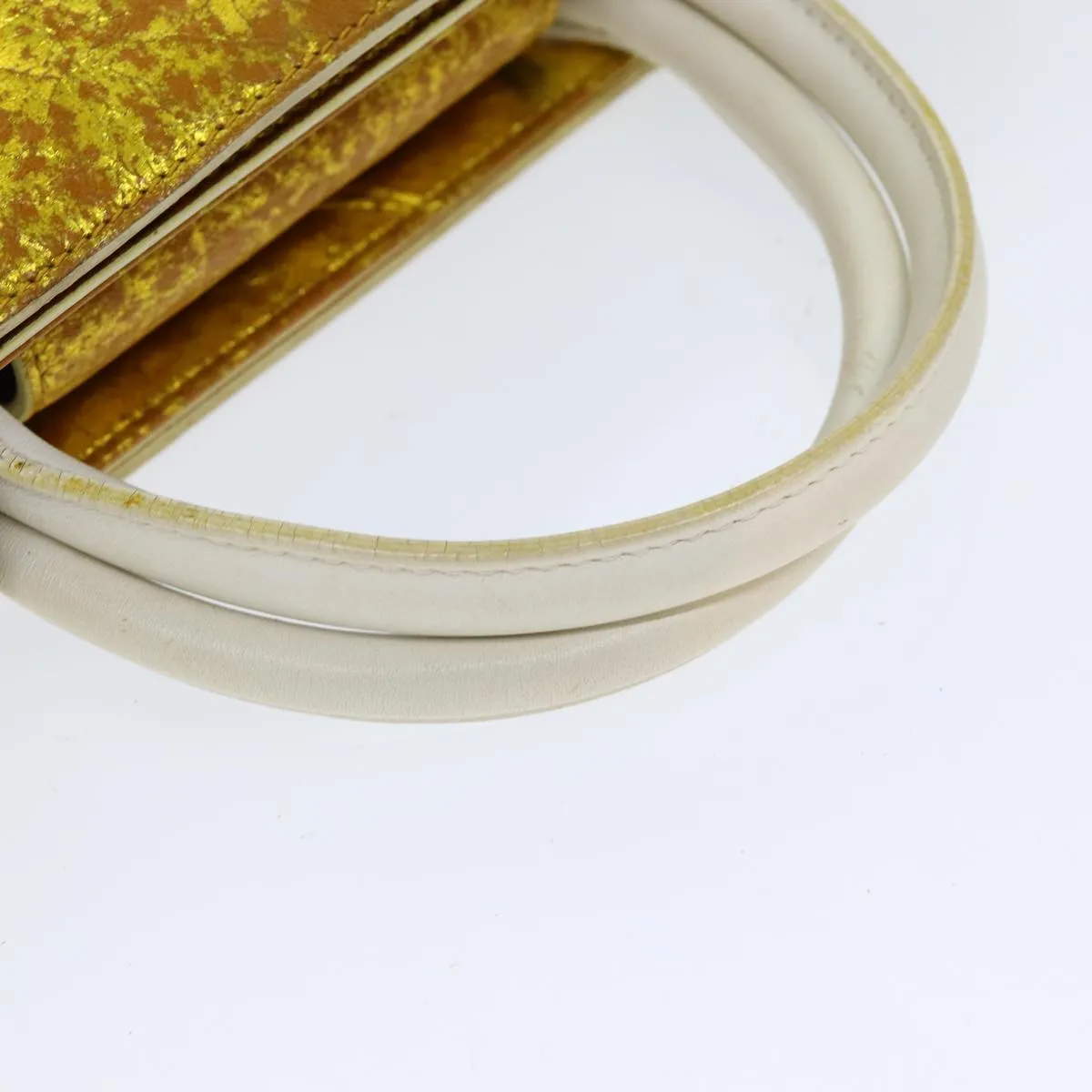 CHRISTIAN DIOR Hand Bag Leather 2way Gold Auth 79134