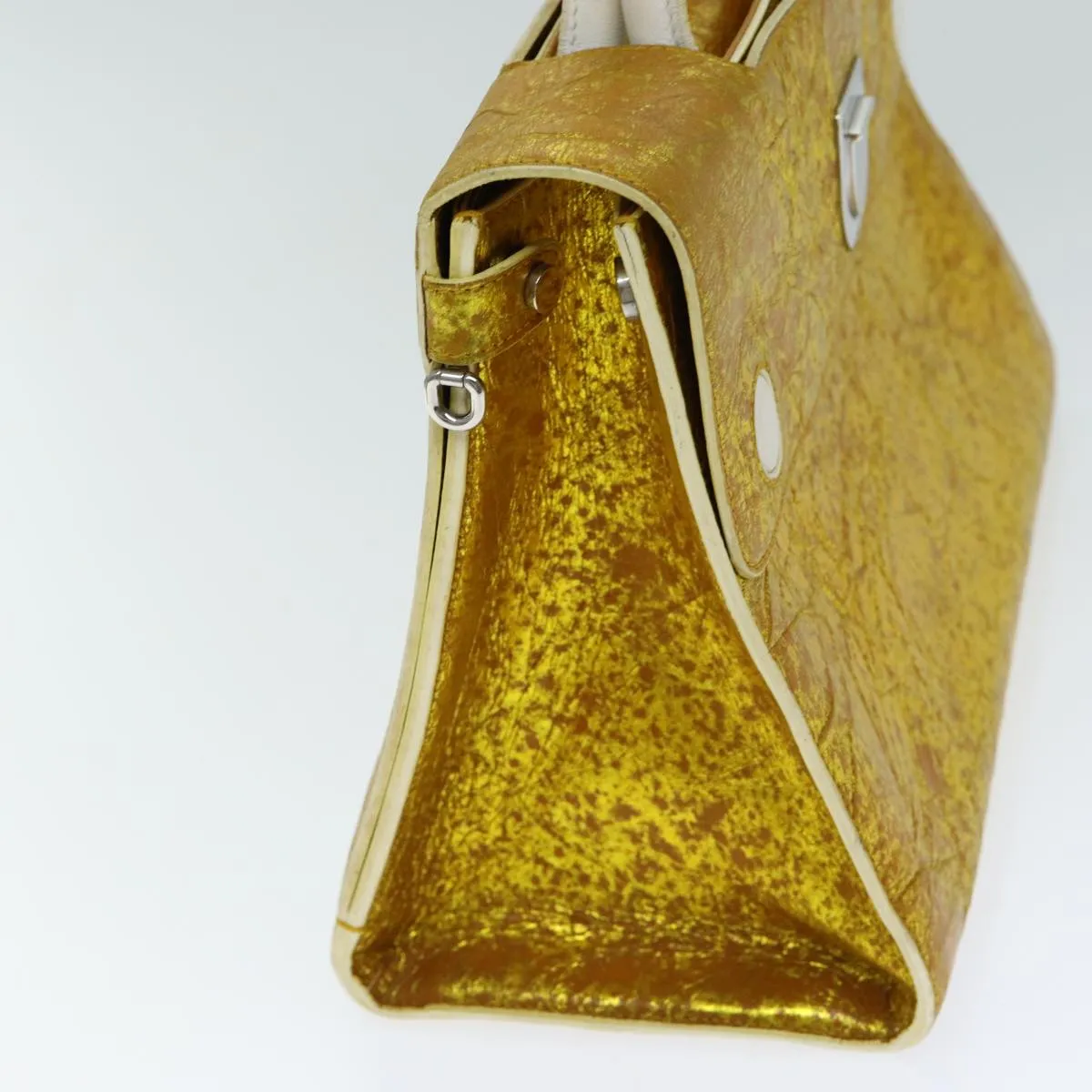 CHRISTIAN DIOR Hand Bag Leather 2way Gold Auth 79134