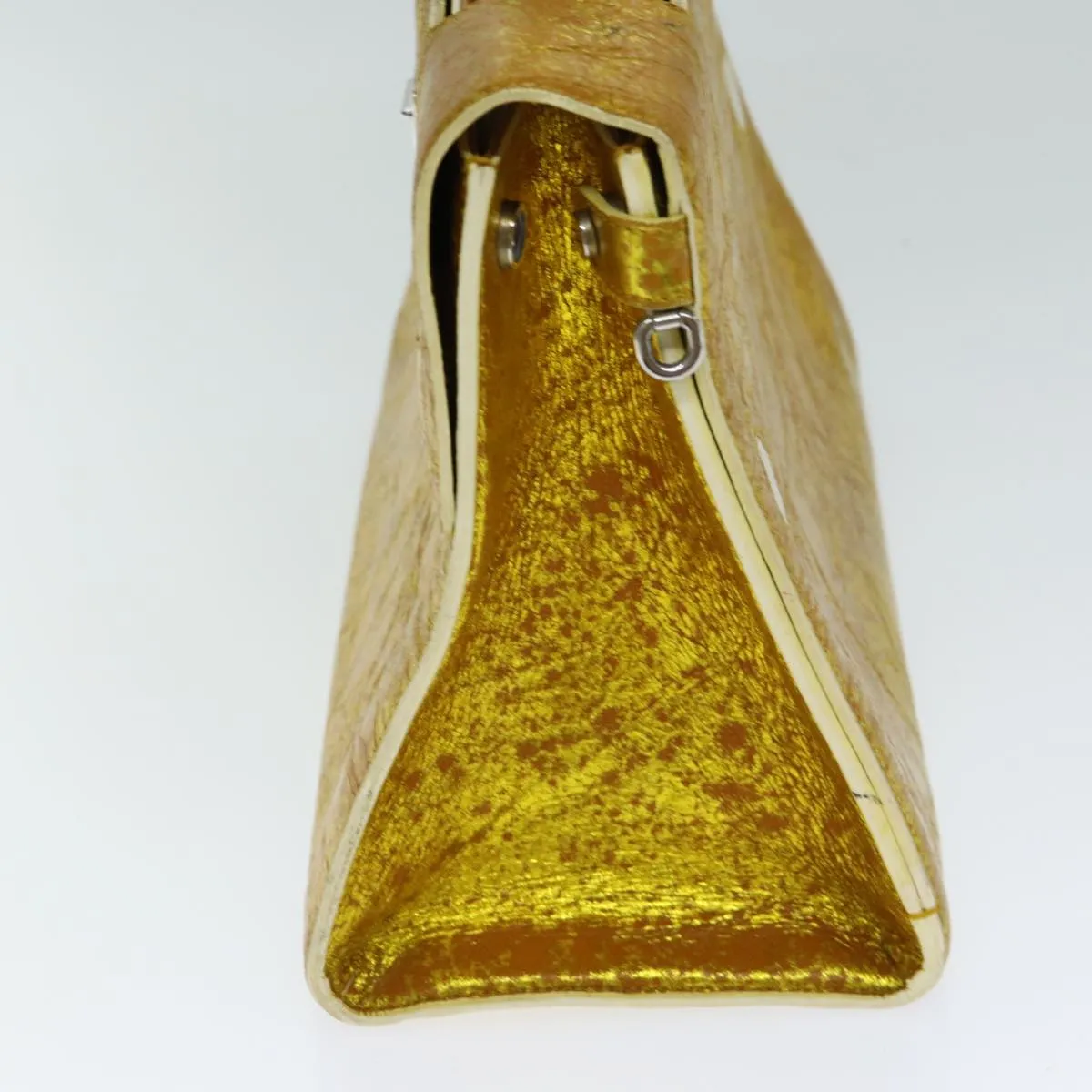 CHRISTIAN DIOR Hand Bag Leather 2way Gold Auth 79134