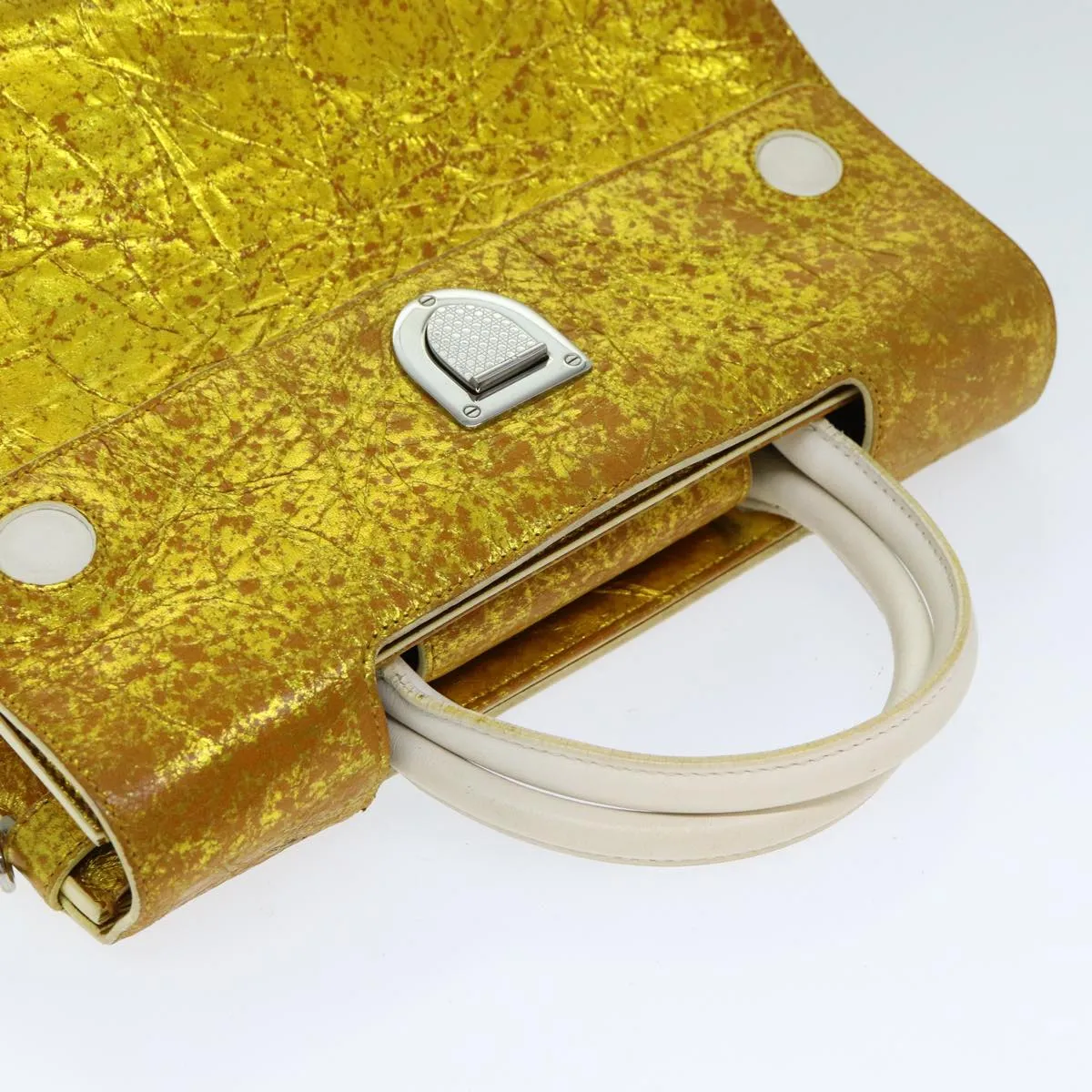 CHRISTIAN DIOR Hand Bag Leather 2way Gold Auth 79134