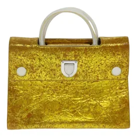 CHRISTIAN DIOR Hand Bag Leather 2way Gold Auth 79134