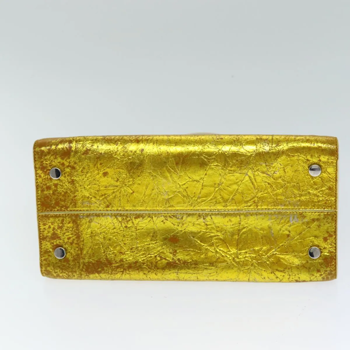CHRISTIAN DIOR Hand Bag Leather 2way Gold Auth 79134