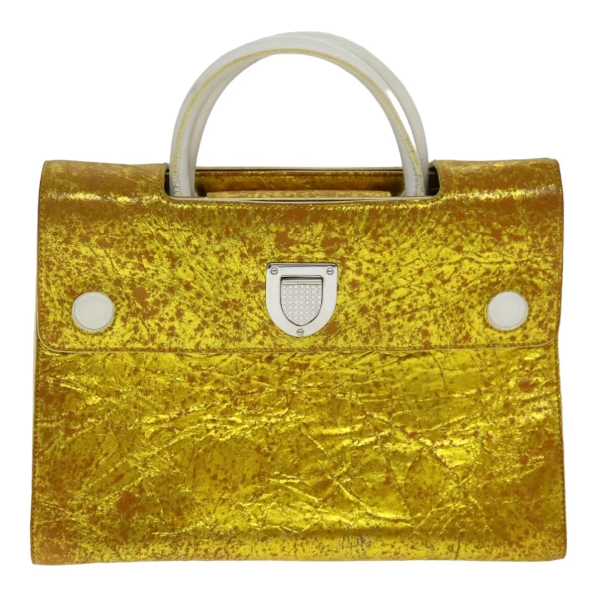 CHRISTIAN DIOR Hand Bag Leather 2way Gold Auth 79134