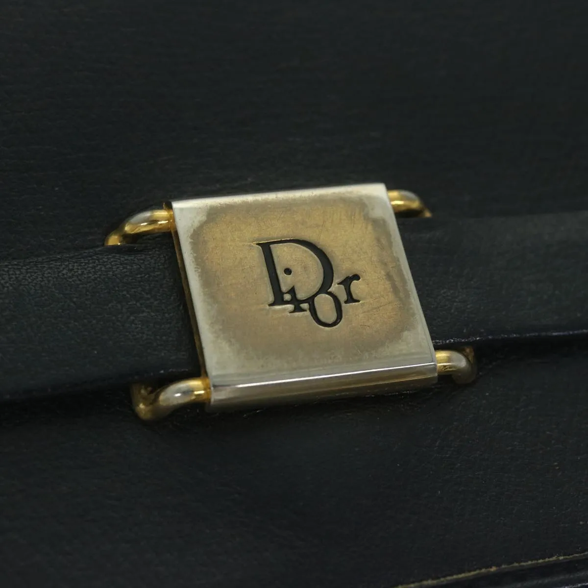 CHRISTIAN DIOR Honeycomb Canvas Shoulder Bag Black Auth bs10602
