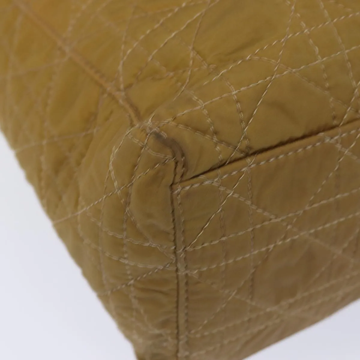 CHRISTIAN DIOR Lady Dior Canage Hand Bag Nylon 2way Beige Auth yk13576