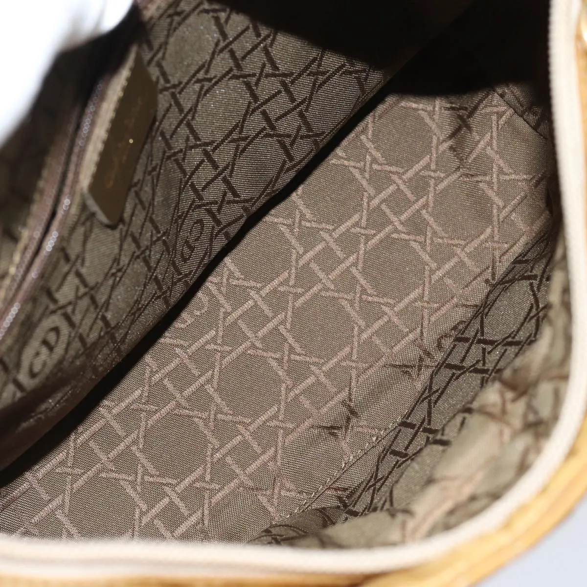CHRISTIAN DIOR Lady Dior Canage Hand Bag Nylon 2way Beige Auth yk13576