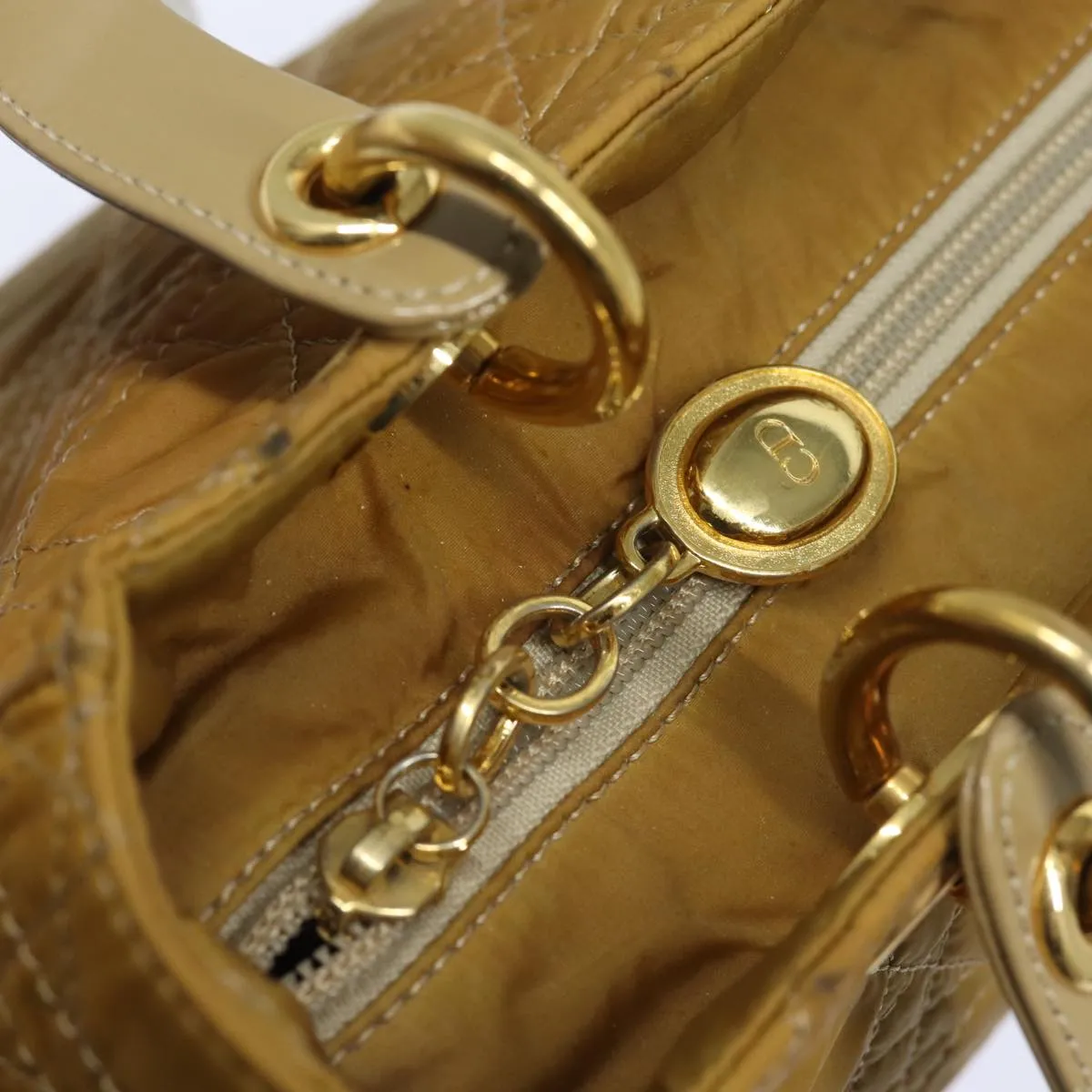 CHRISTIAN DIOR Lady Dior Canage Hand Bag Nylon 2way Beige Auth yk13576