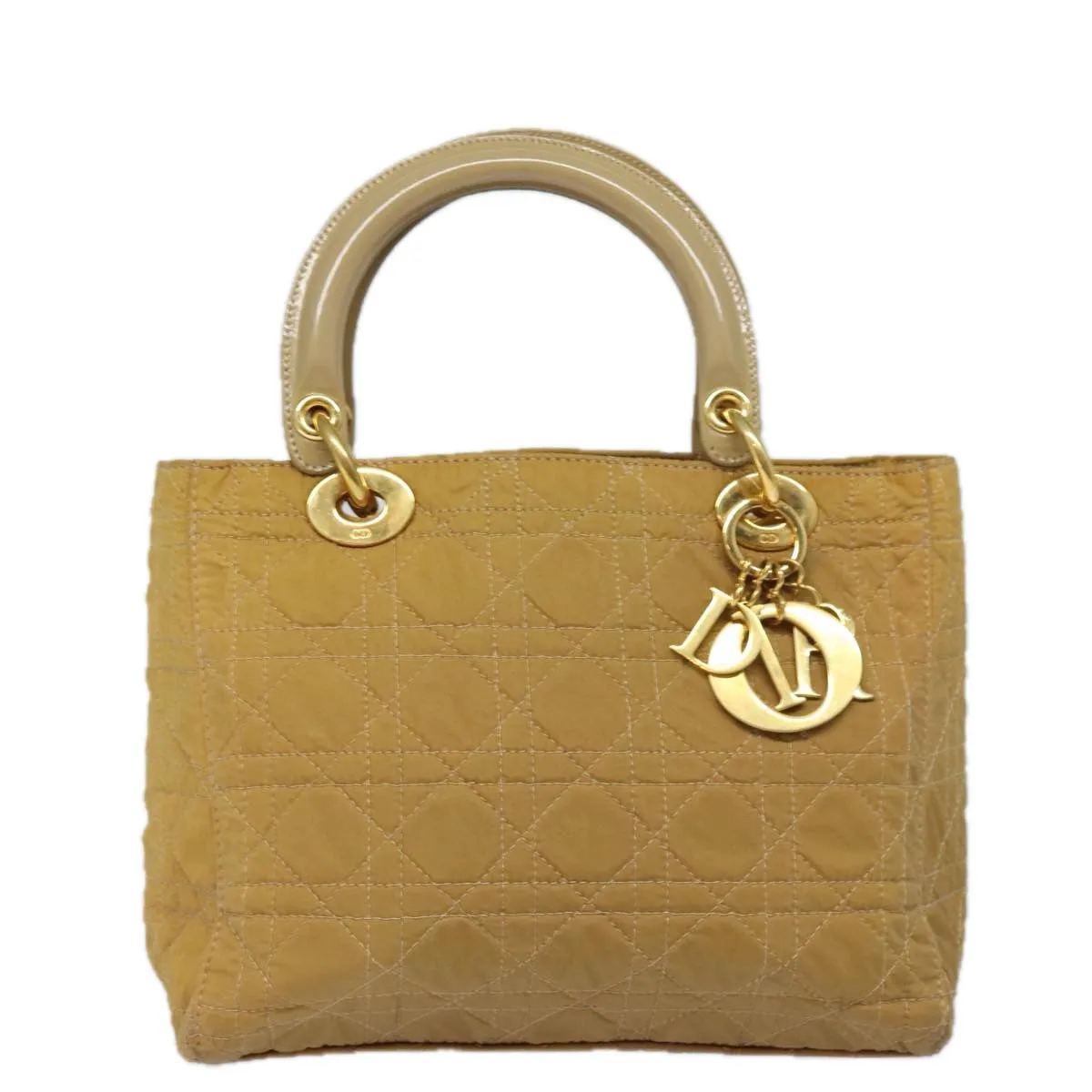 CHRISTIAN DIOR Lady Dior Canage Hand Bag Nylon 2way Beige Auth yk13576