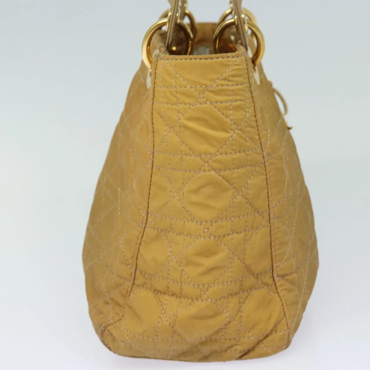 CHRISTIAN DIOR Lady Dior Canage Hand Bag Nylon 2way Beige Auth yk13576