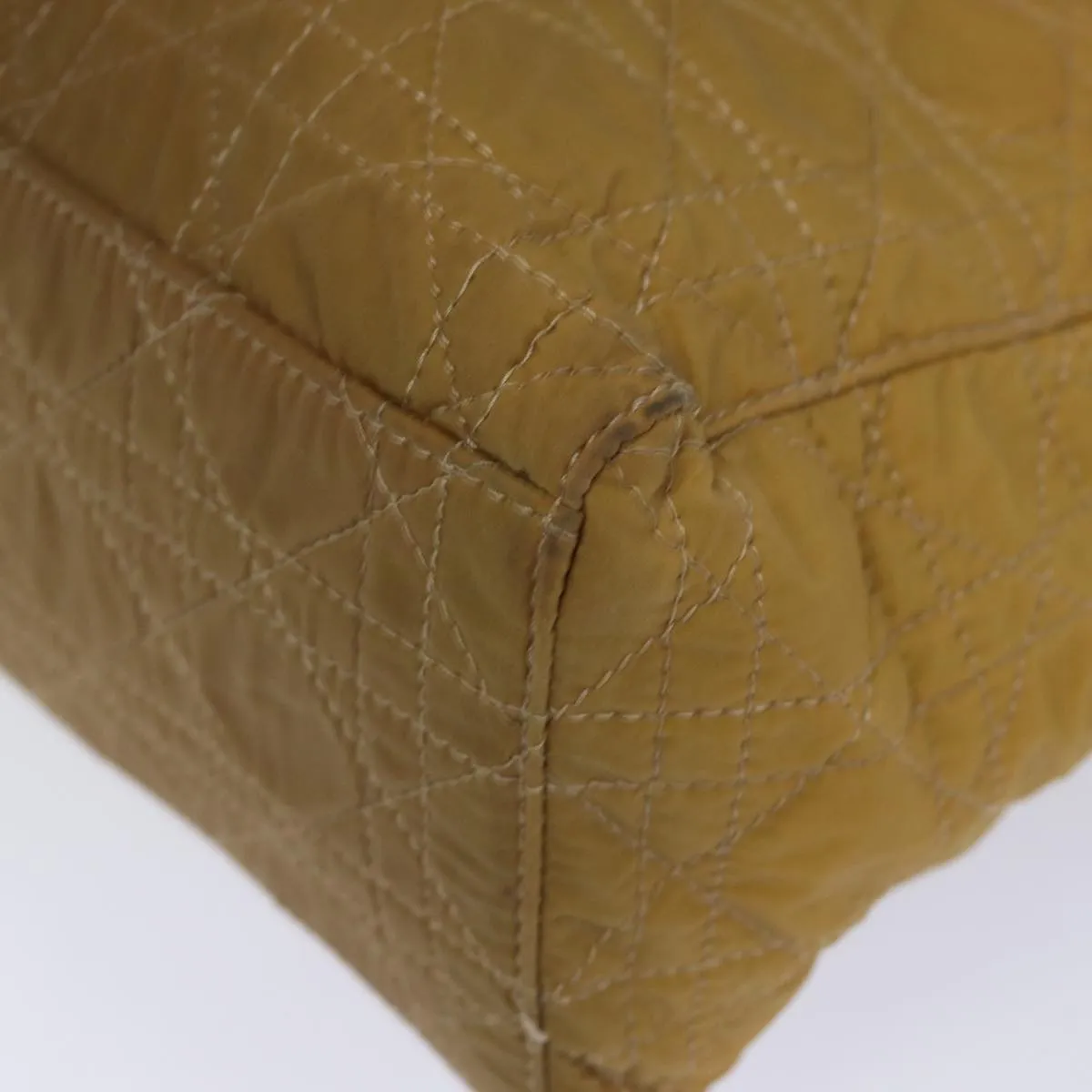 CHRISTIAN DIOR Lady Dior Canage Hand Bag Nylon 2way Beige Auth yk13576
