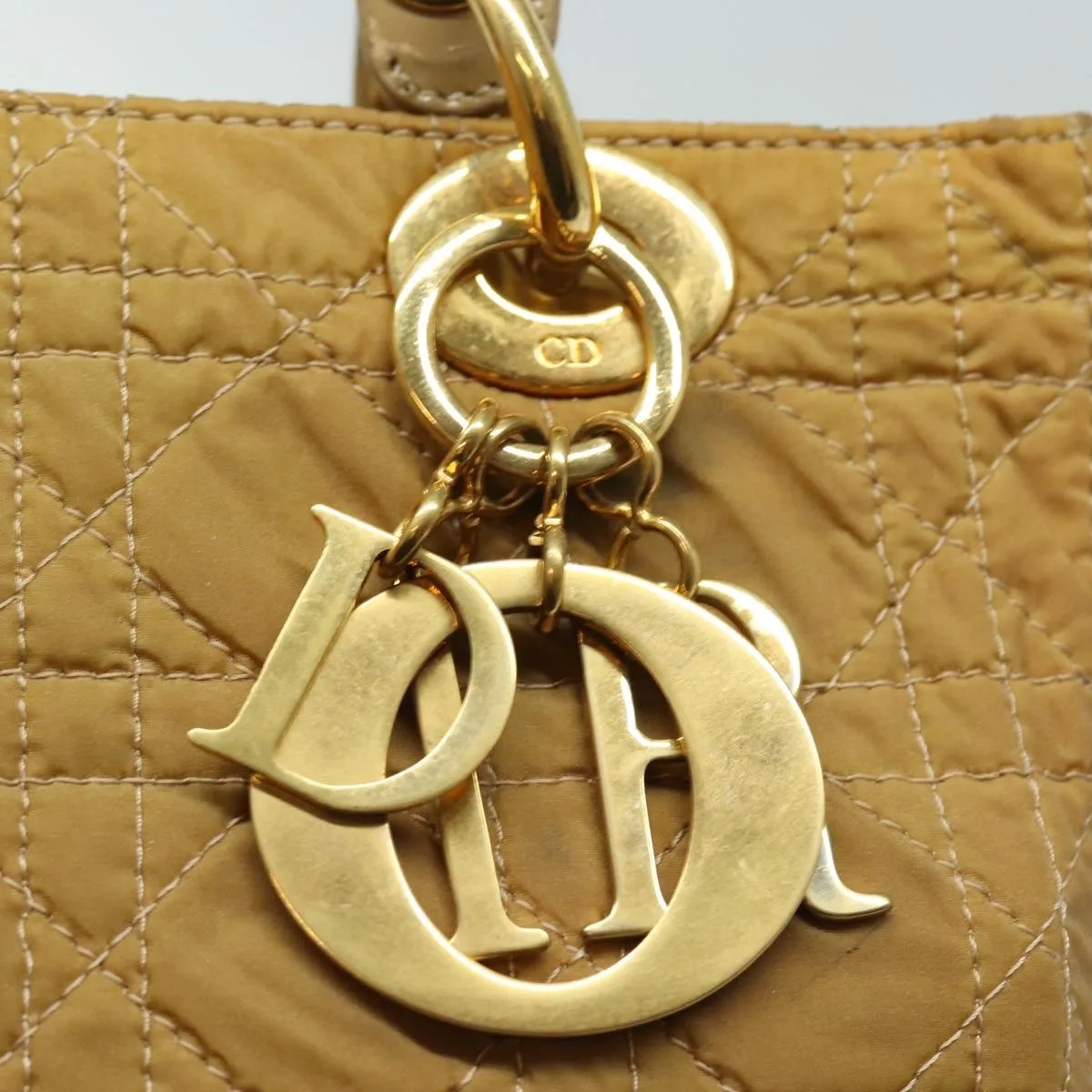 CHRISTIAN DIOR Lady Dior Canage Hand Bag Nylon 2way Beige Auth yk13576