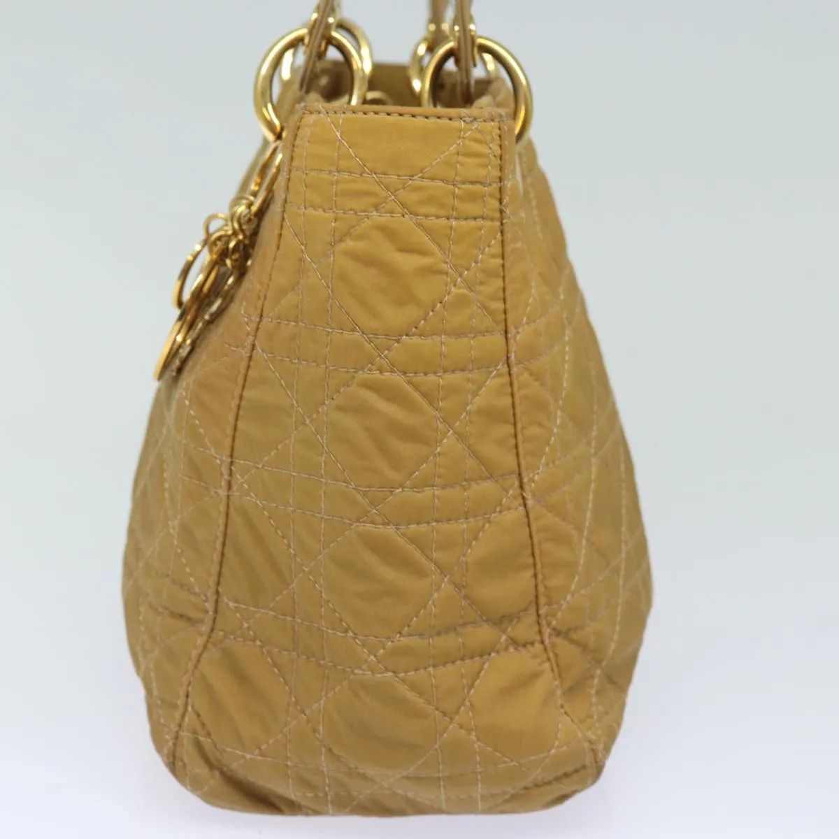 CHRISTIAN DIOR Lady Dior Canage Hand Bag Nylon 2way Beige Auth yk13576