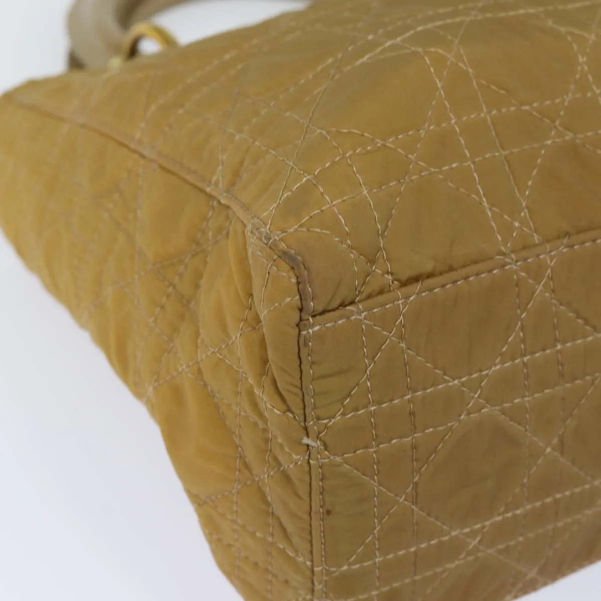 CHRISTIAN DIOR Lady Dior Canage Hand Bag Nylon 2way Beige Auth yk13576