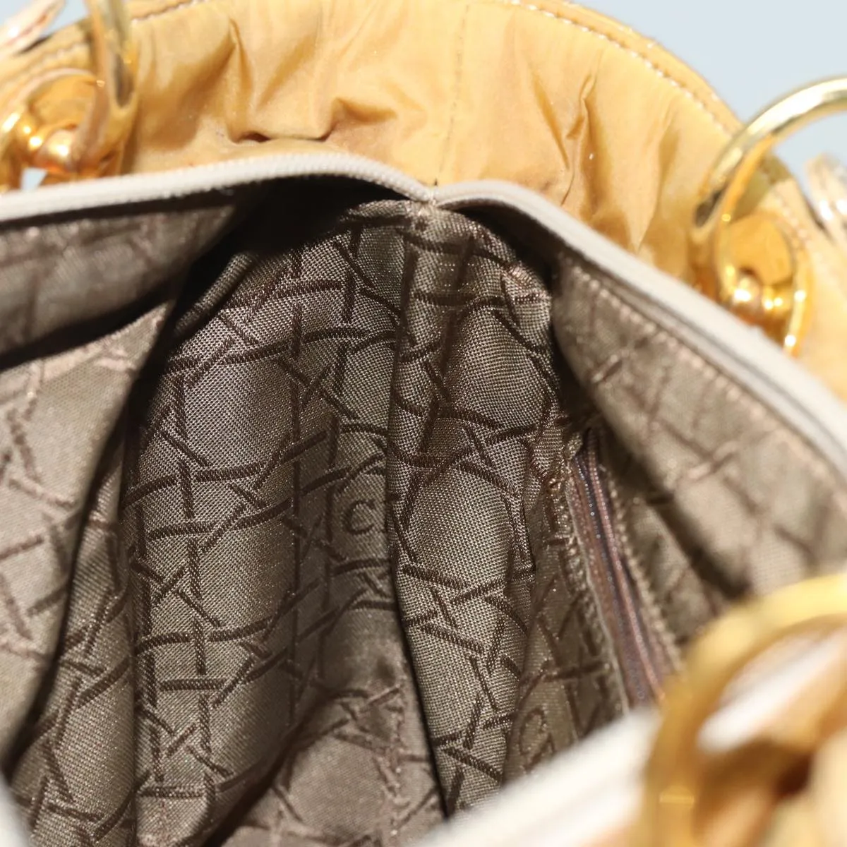 CHRISTIAN DIOR Lady Dior Canage Hand Bag Nylon 2way Beige Auth yk13576