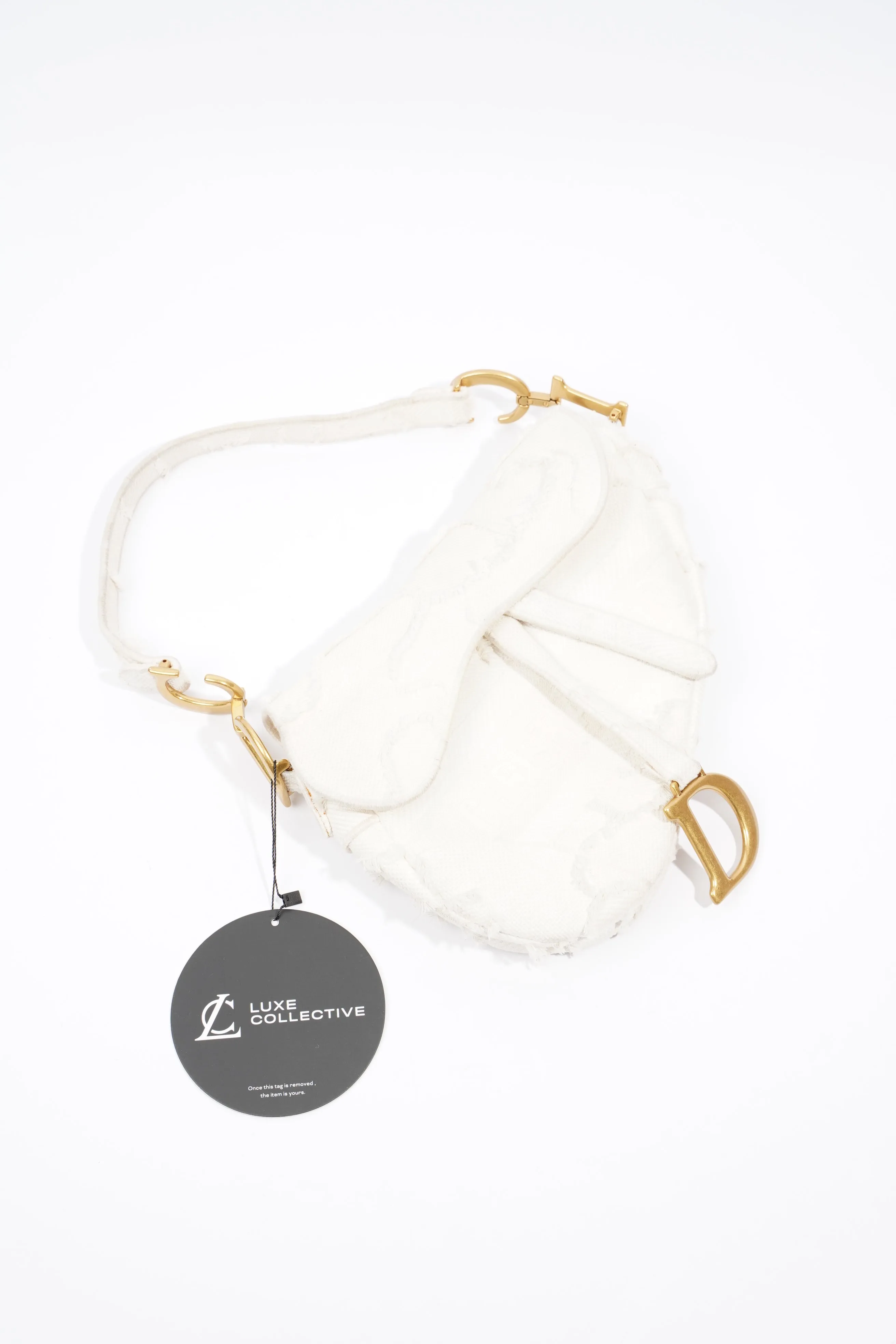 Christian Dior Saddle Bag White Canvas