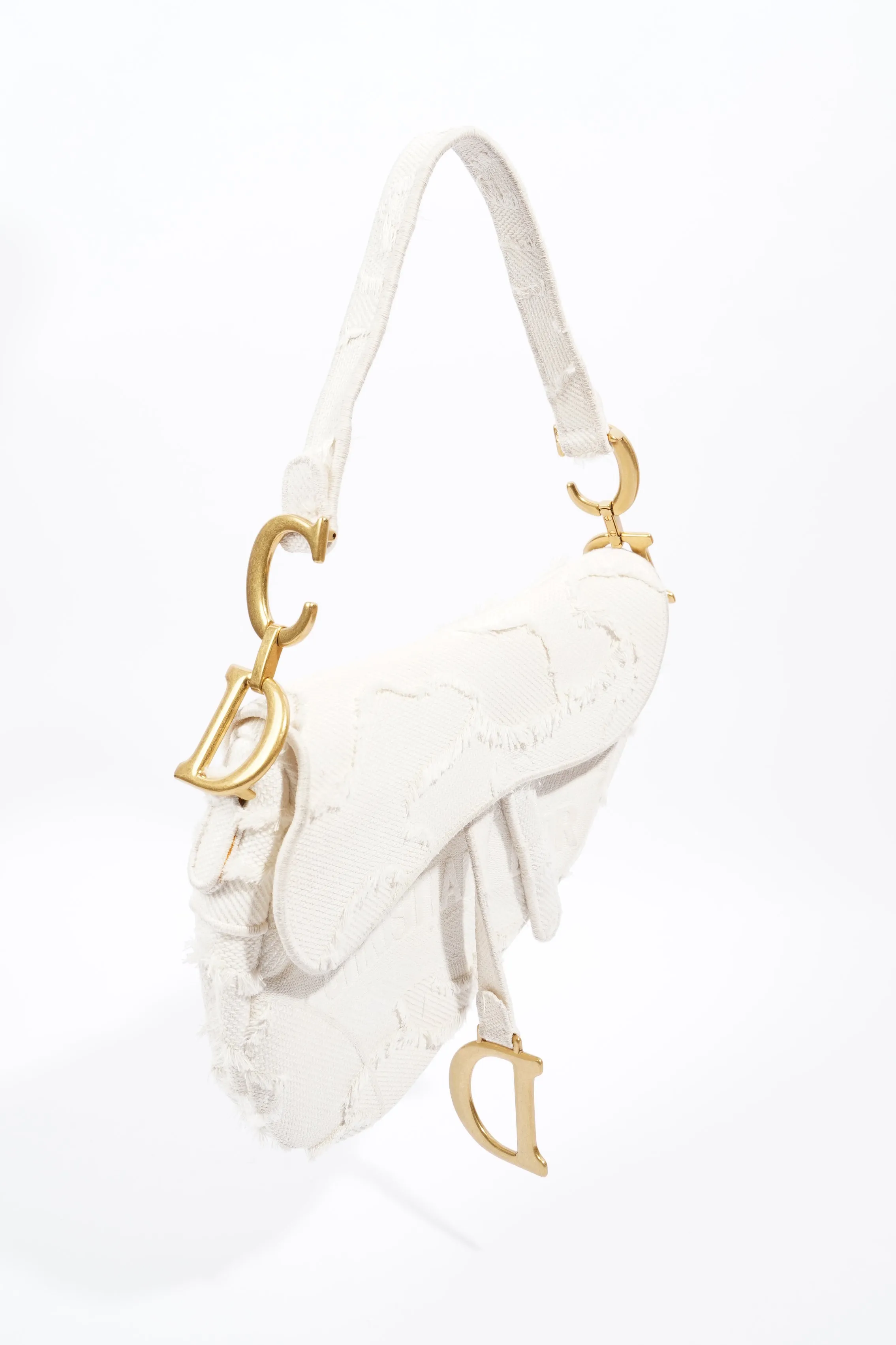 Christian Dior Saddle Bag White Canvas
